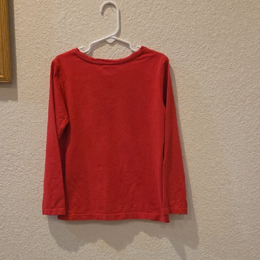 Jacadi Kids Vibrant Red Long Sleeve Tee with Navy Blue Bow.